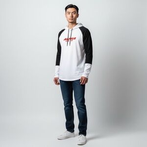 Alphalete Men's Colorblock Long Sleeve Pullover Hoodie‎ White Black Small